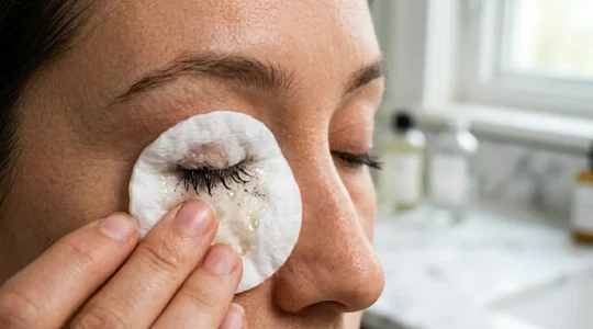 Technique de démaquillage doux du mascara waterproof avec coton et huile