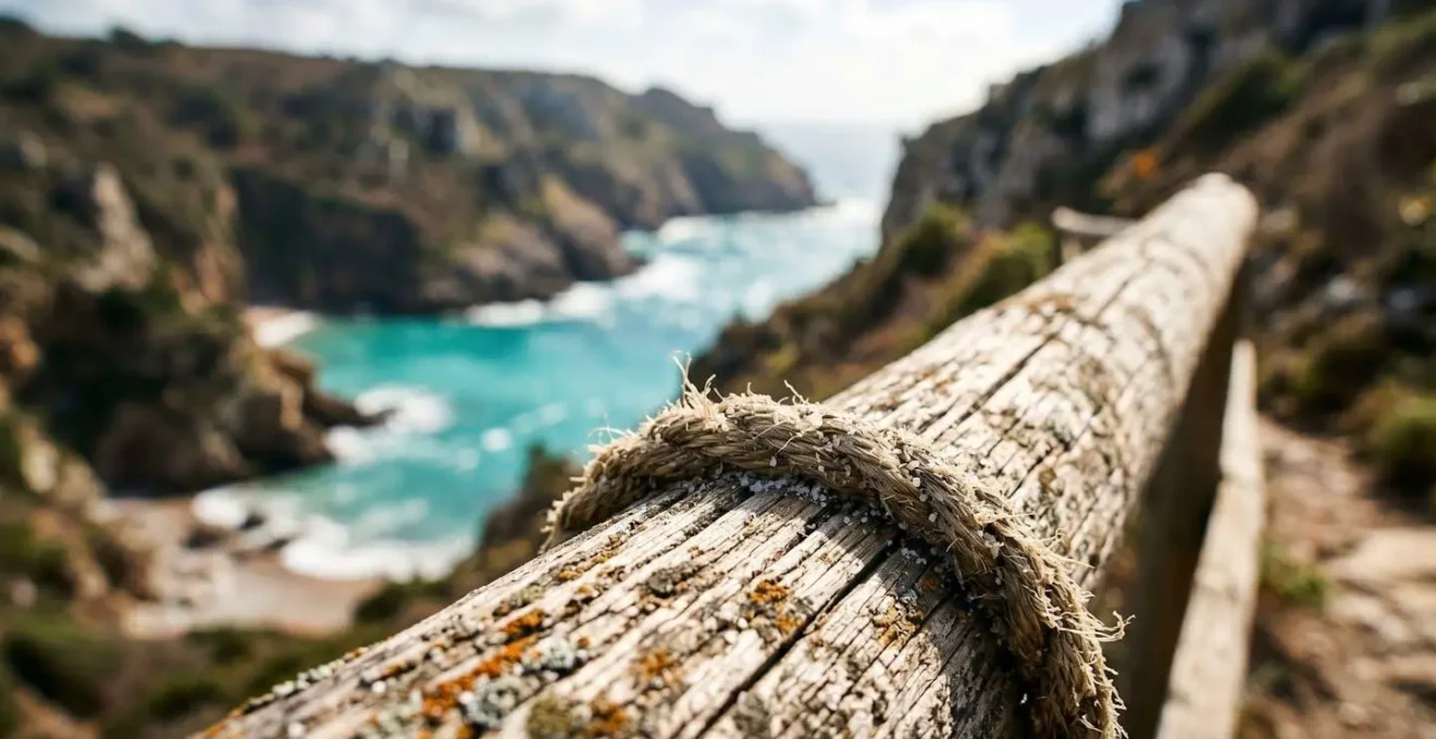 Sentier côtier serpentant vers une crique cachée avec mer turquoise