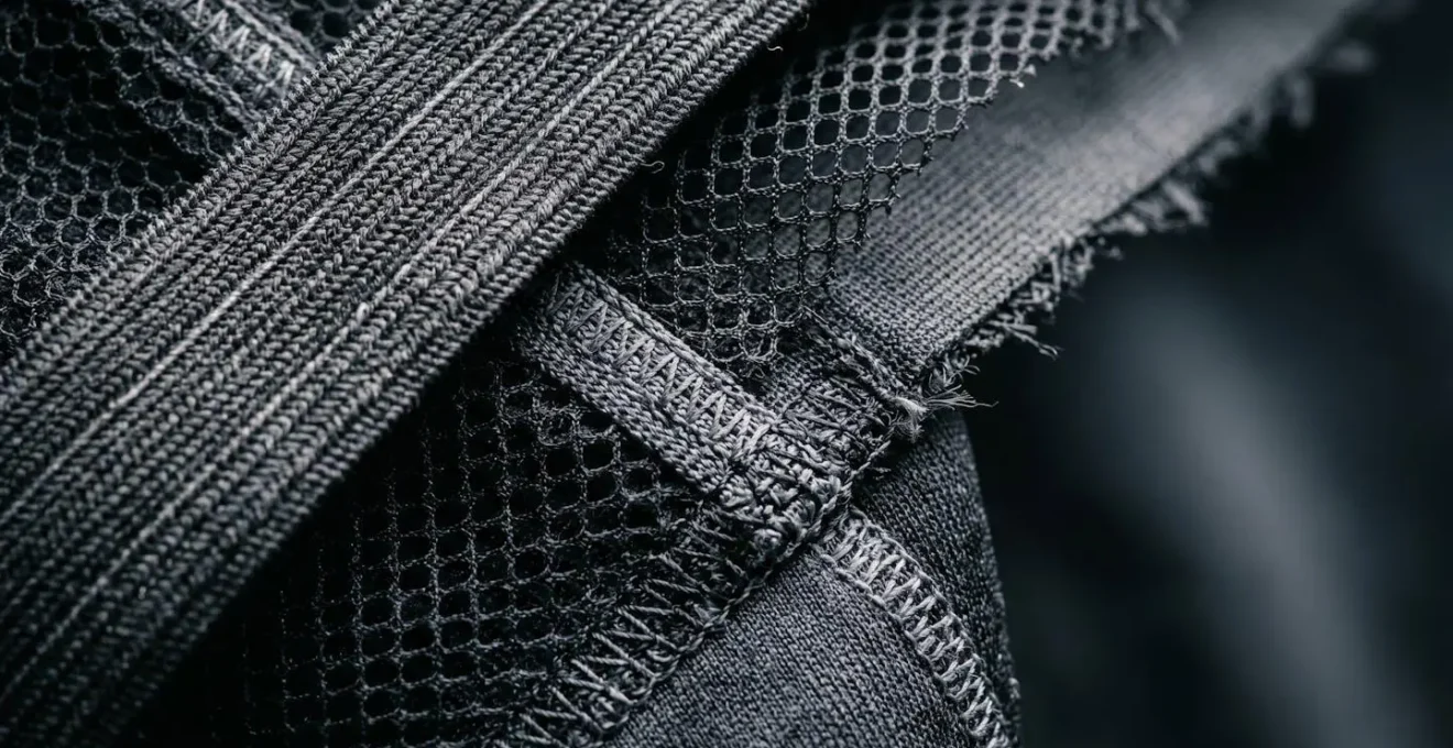 Vue technique en coupe d'un maillot asymétrique avec structure de maintien interne