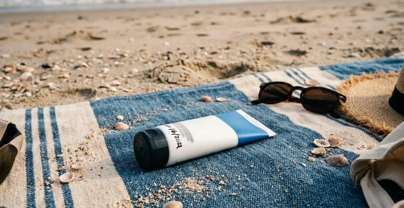 Tube de crème solaire avec date d'ouverture écrite au marqueur noir